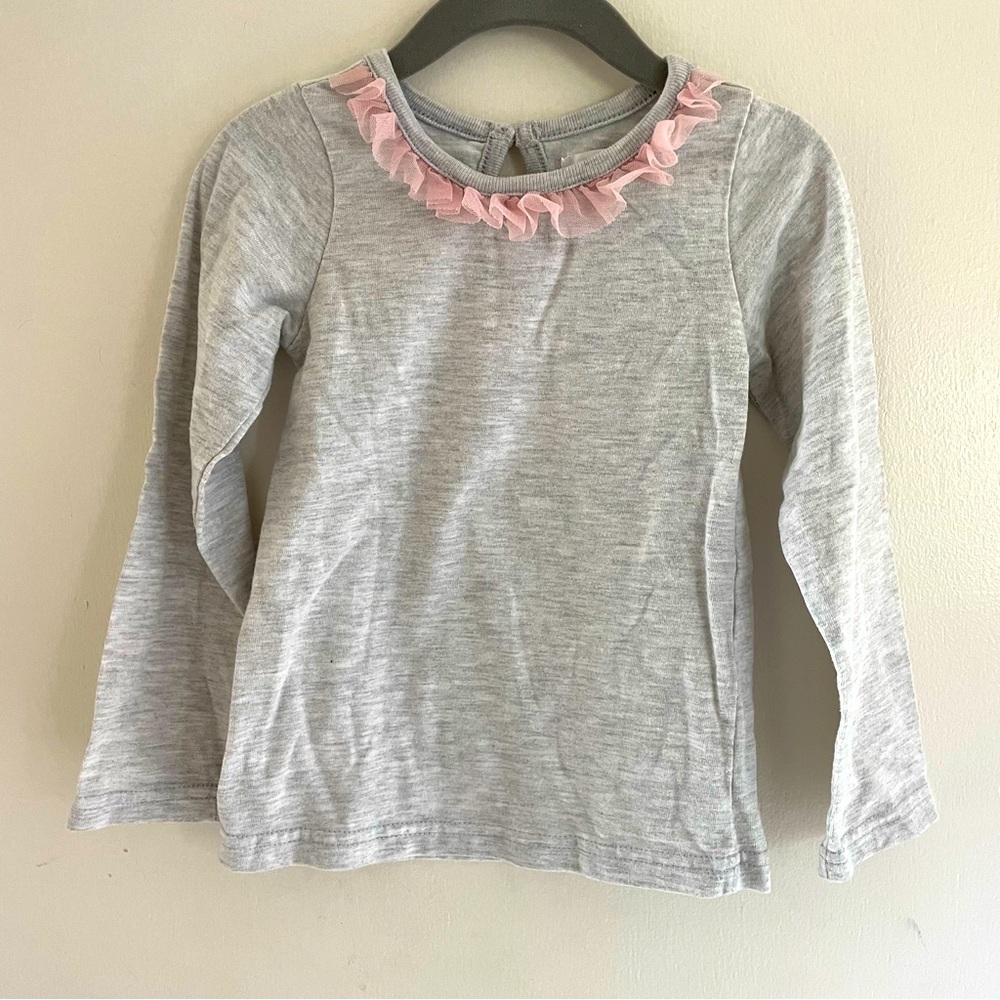 Tahari Grey and Pink Long Sleeve Top